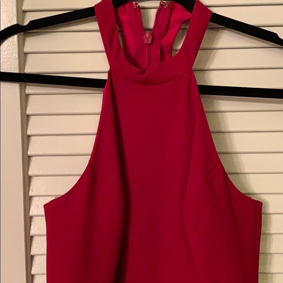 BCBG Deep Red High-Neck Fancy Jumpsuit - Picture 2 of 5